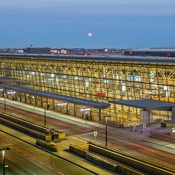 airport terminal building with large glass windows