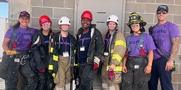 Girls take part in a fire training camp