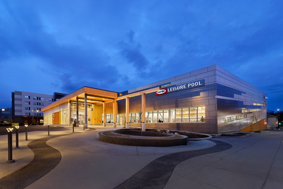 Canfor Leisure Pool Exterior Dusk