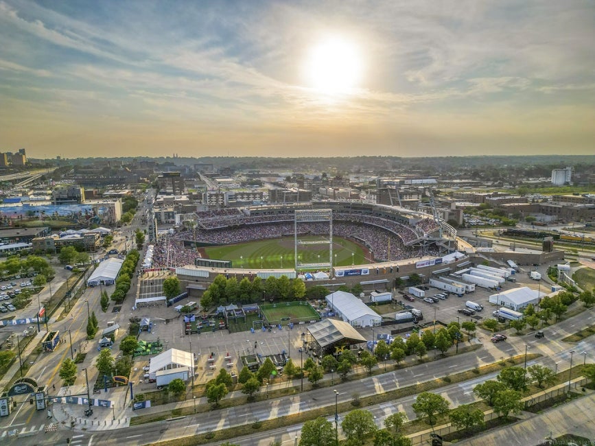 aerial view of charles schwab field in Omaha, Nebraska