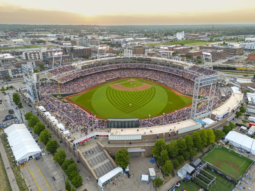 aerial view of charles schwab field in Omaha, Nebraska