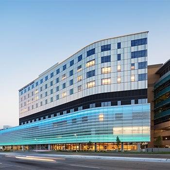 Hubbard Center for Children Lights and Patient Tower at Dusk