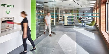 Kingston Library entrance with book return