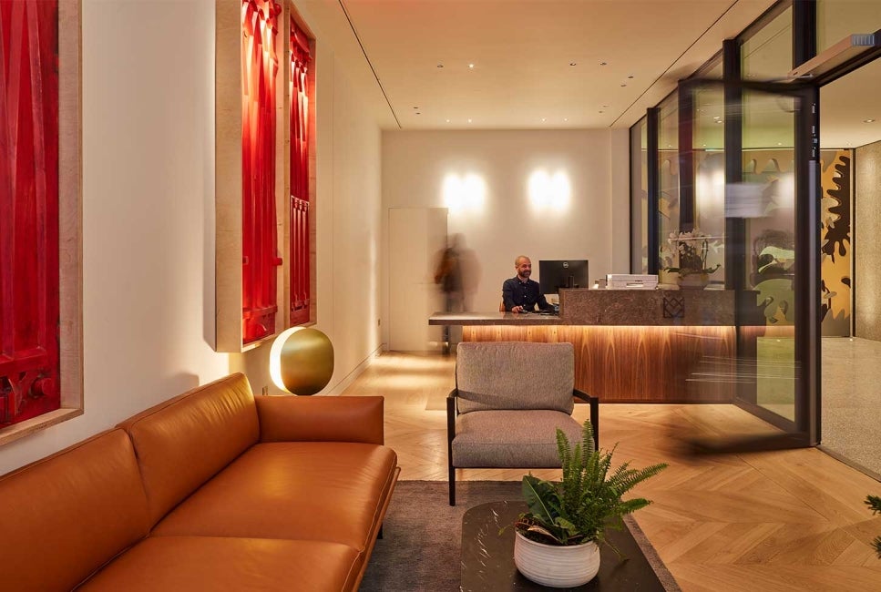 Concierge interior at Marylebone Square, London.