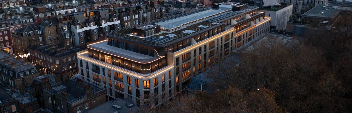 Overhead exterior shot of Marylebone Square, London.