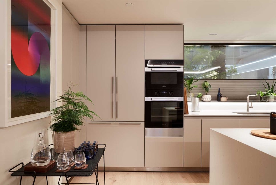 Kitchen interior of Marylebone Square, London.