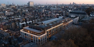 Overhead shot of Marylebone Square at night in London.