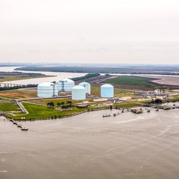 Aerial; Elba Island LNG Terminal, Savannah, GA, LNG Storage Tanks