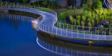 Historic Fourth Ward Park walkway at night