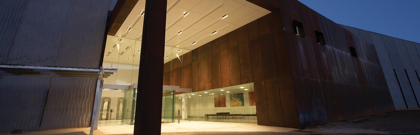 Exterior night view of Headquarters building