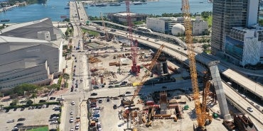 aerial photo of I-395 bridge arch in Miami