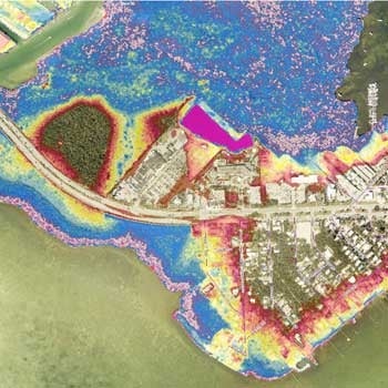 GIS map predicting flooding over a roadway