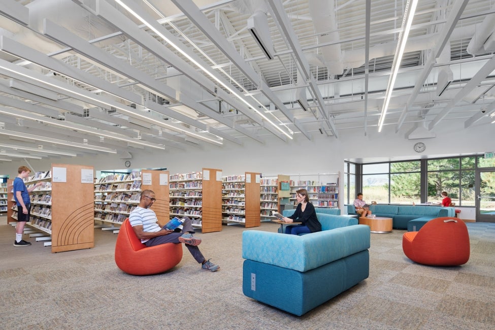 Jefferson County Belmar Public Library reading areas with bookshelves 