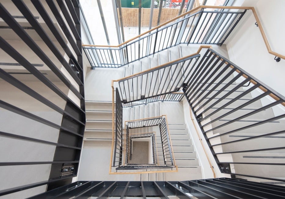 Interior of staircase at 5-10 Brandon Road, London.