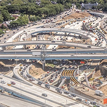 Aerial photo of complex Kew Gardens interchange 