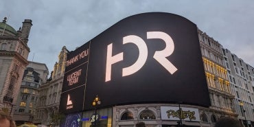 Large display screen, showing "HDR" at Piccadilly Circus, London, U.K.