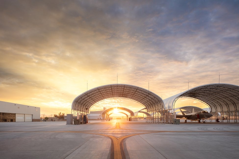 miramar aircraft shelter at sunset