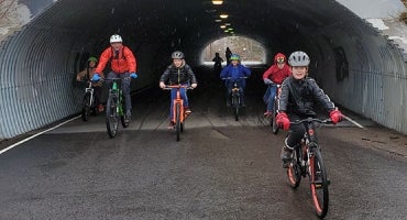 Kids ride mountain bikes in Missoula