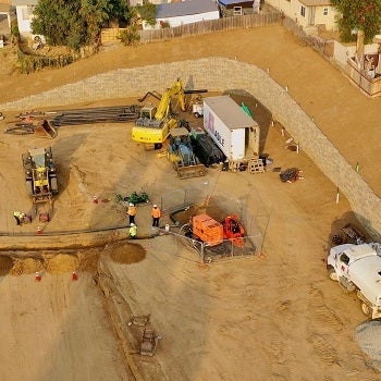 Aerial shot of utility workers on the P-1 Trunk Sewer Upsizing project in National City, CA