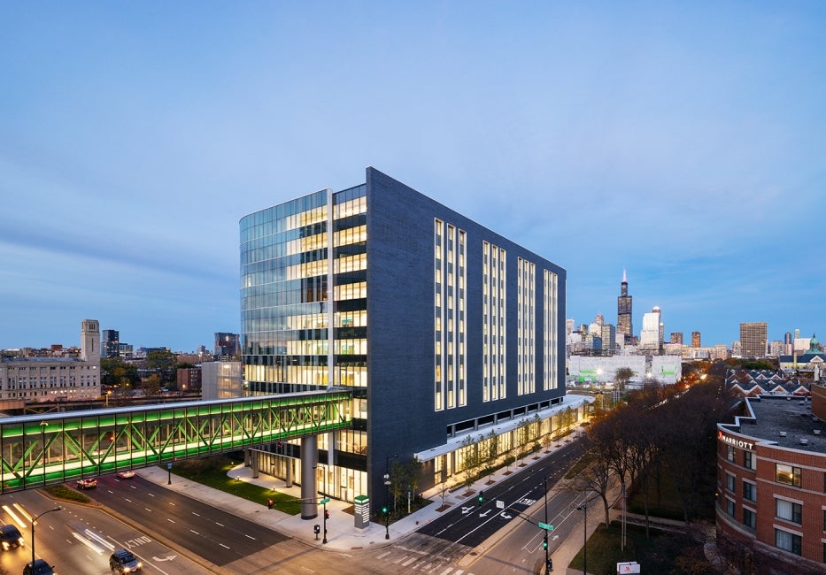 Rush University Medical Center Pedestrian Bridge at Night