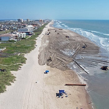 Aerial view of South Padre Island coastline and beach nourishment project site.