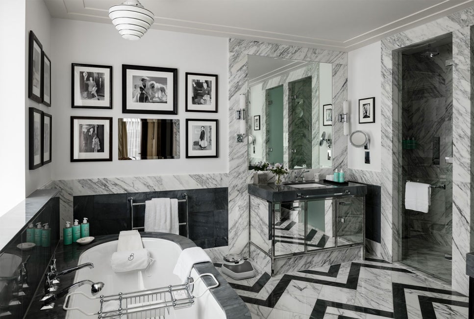 Interior of a bathroom suite at The Beaumont Hotel.