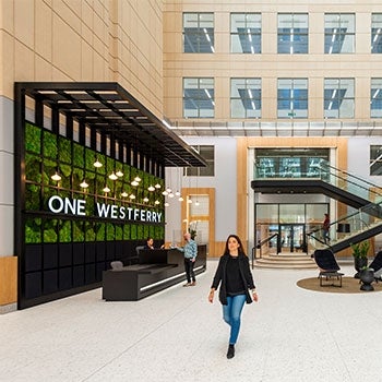 Lobby area of One Westferry Circus, London, U.K.