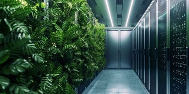 A green wall inside a data center.