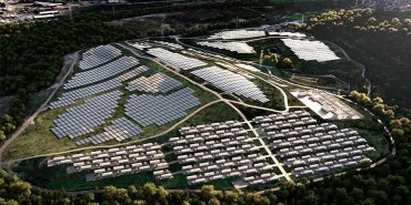 Overhead CGI of renewable energy transport hub in Swansea, UK.