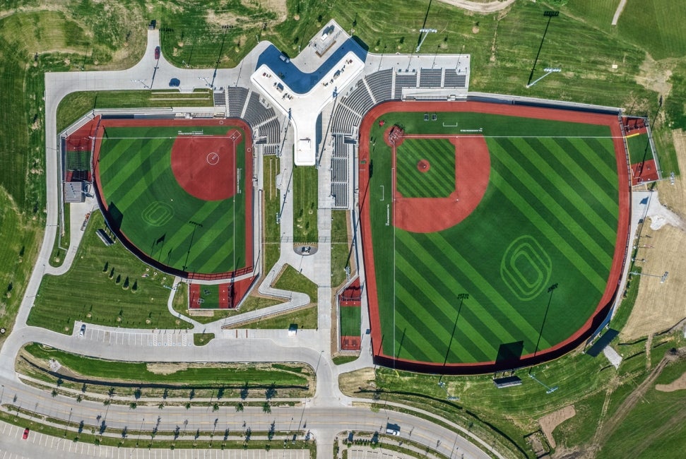 UNO Maverick Park aerial shot of fields 