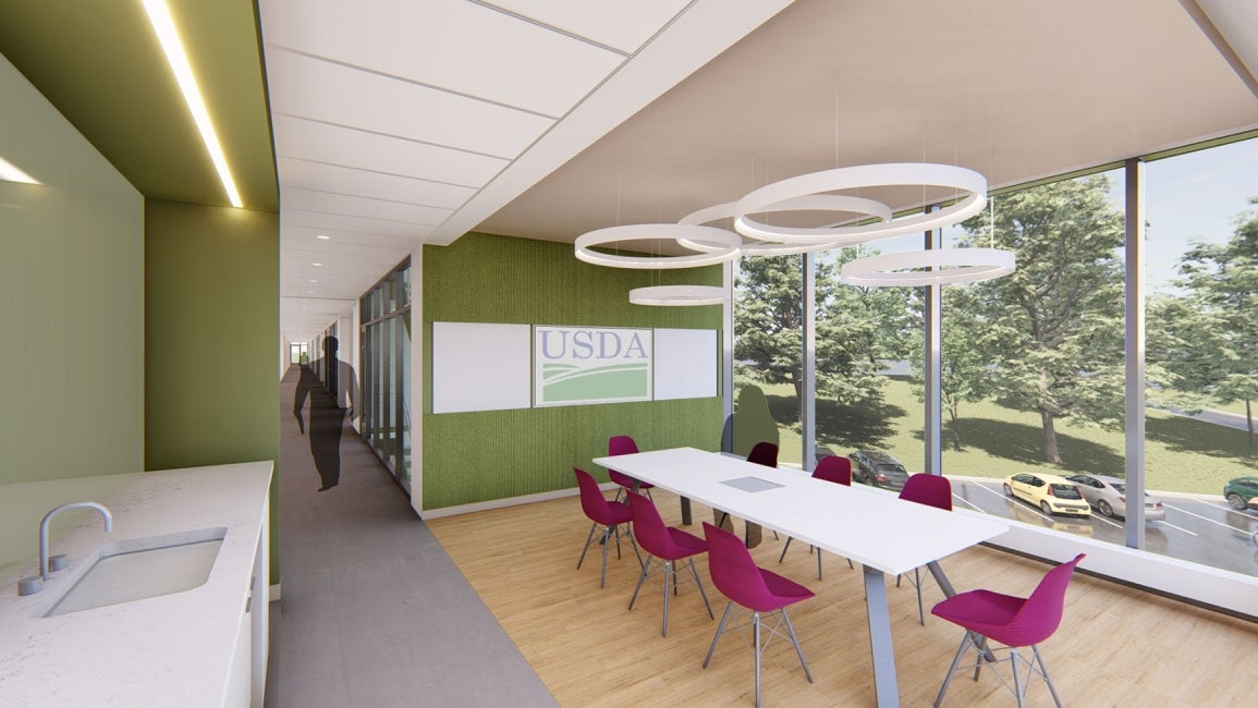 Interior Rendering of the USDA National Grape Improvement Center bar space with views to the outdoors