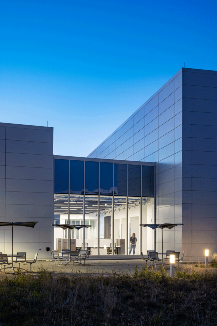 Argonne National Lab Long Beamline Building Night Exterior