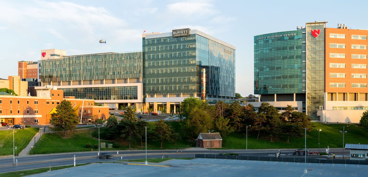 Fred & Pamela Buffett Cancer Center Exterior Beside Durham Research Center