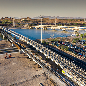 Tempe rail bridge looking out toward water