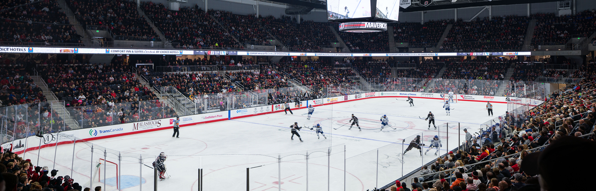 view of Baxter arena from stands during a hockey event