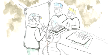 Watercolor of Surgeons Operating by Jill Bergman